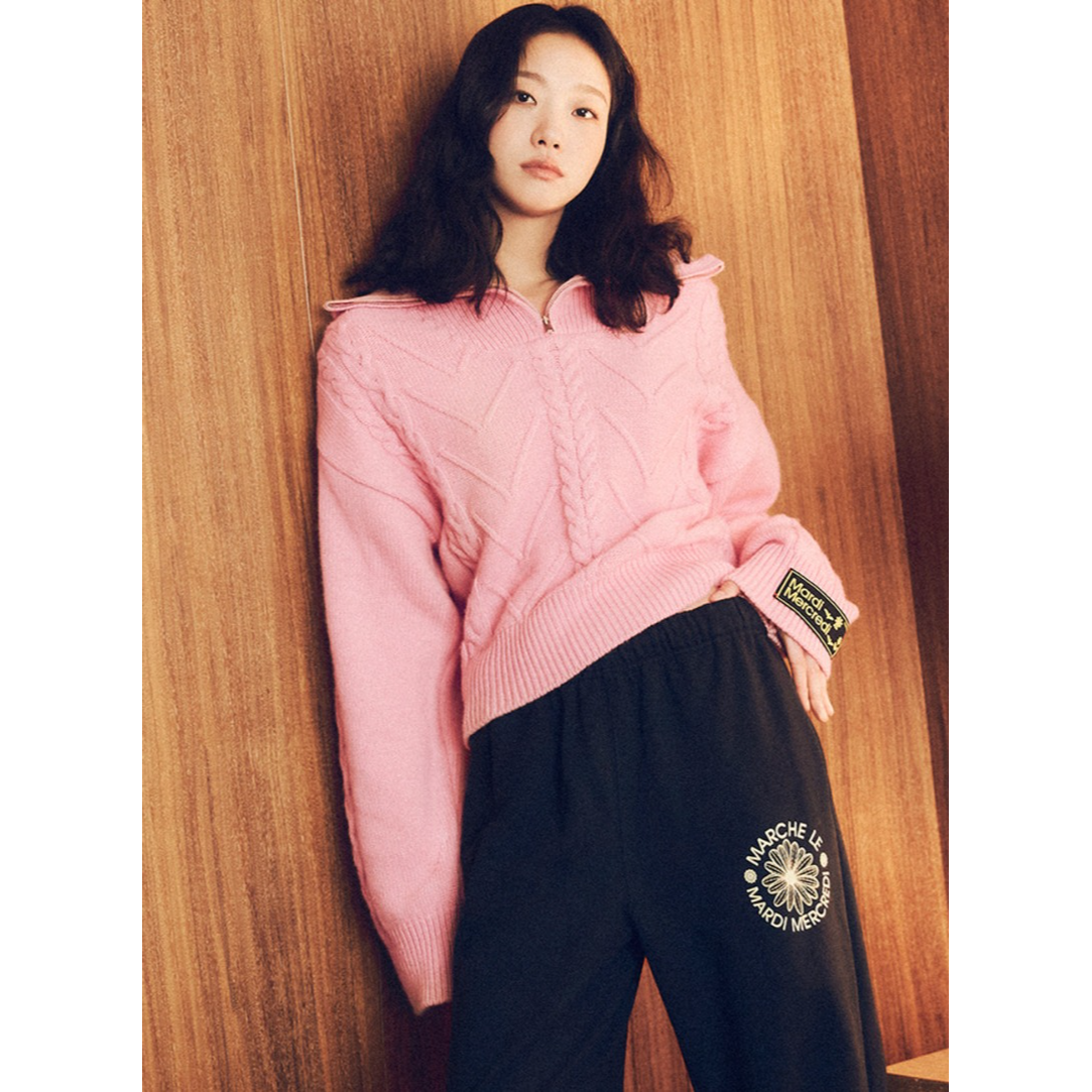CASHMERE BLENDED CABLE HALF ZIP UP
