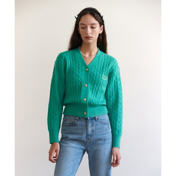 V NECK CABLE CARDIGAN