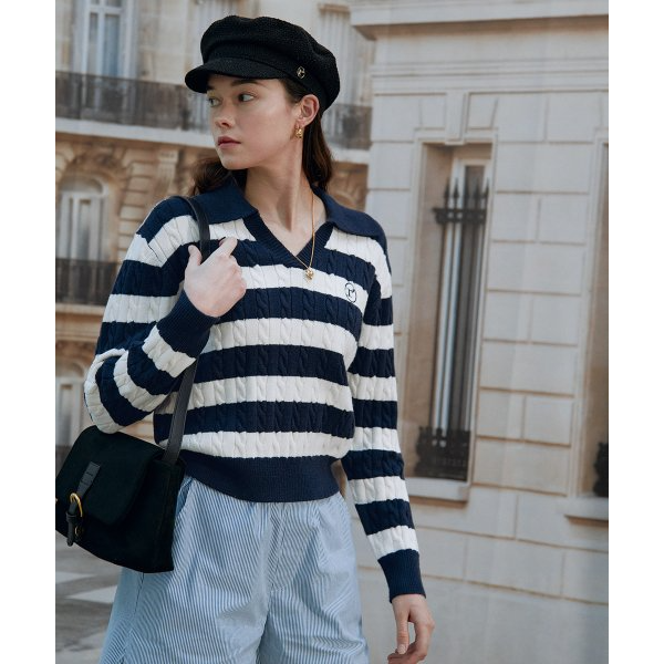 COLLAR STRIPE BOARDER KNIT