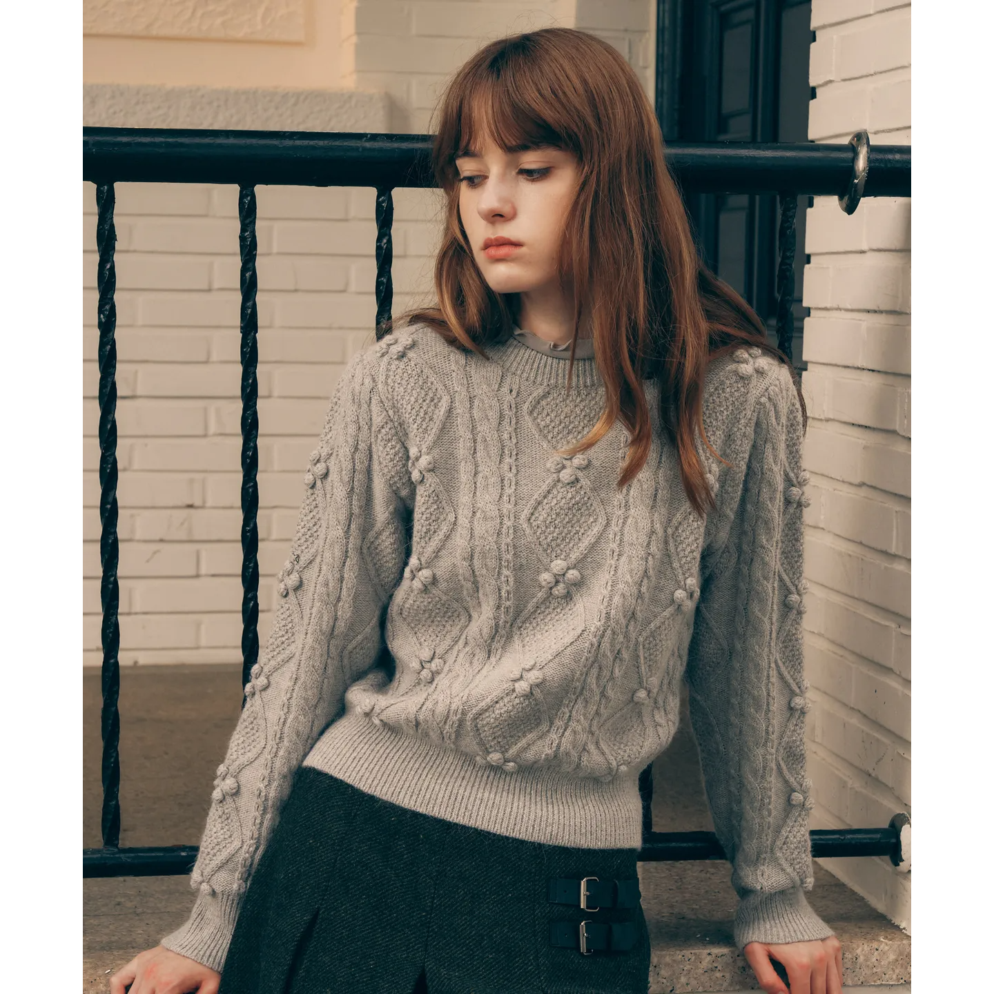 POMPOM CABLE KNIT
