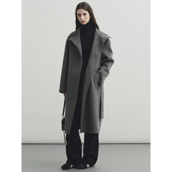Cashmere Wool Handmade High Neck Long Coat