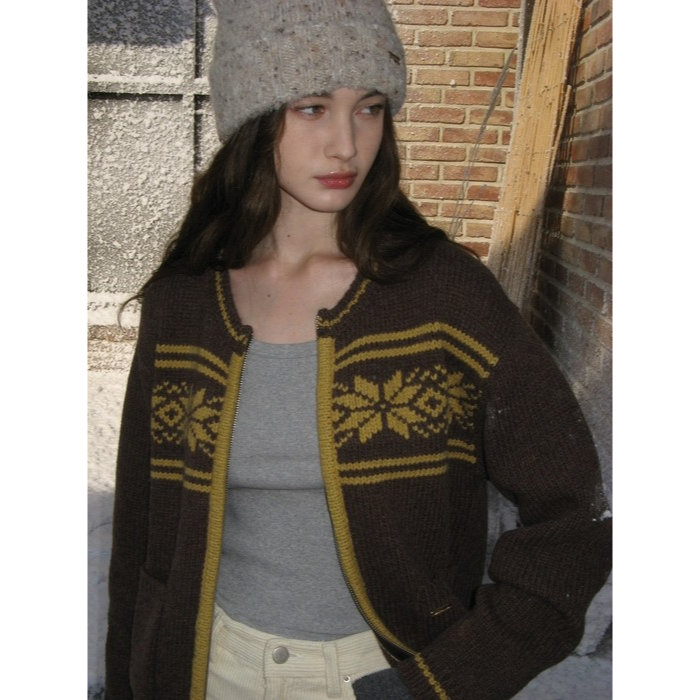 [Holiday Edition] Snow Nordic Cowichan Knit Zip-Up