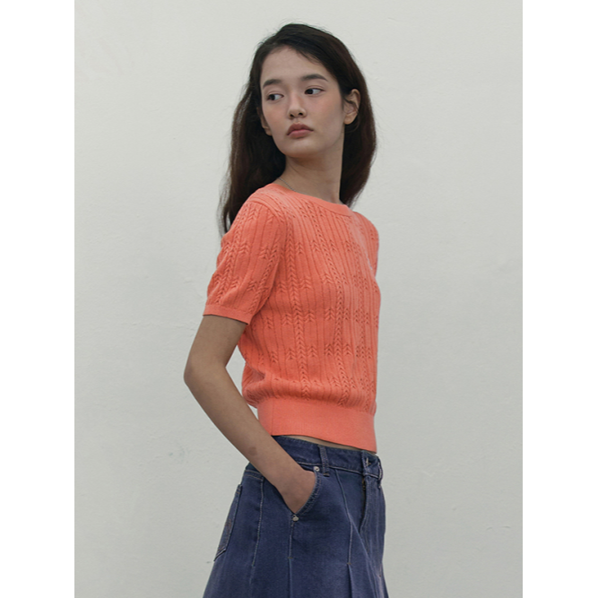 SMALL CHERRY CABLE CROP SHORT SLEEVE KNIT