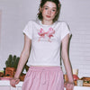 DOUBLE RIBBON SLIM CROP T SHIRT