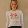 DOUBLE RIBBON SLIM CROP LONG SLEEVE - WHITE PINK