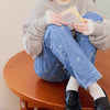 RIBBON PRINTED DENIM PANTS