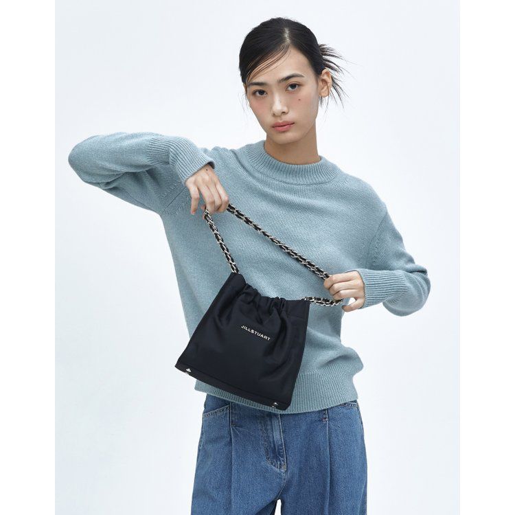 [Cocochain] Black Silver Decorated Recycled Nylon Chain Shoulder Bag S