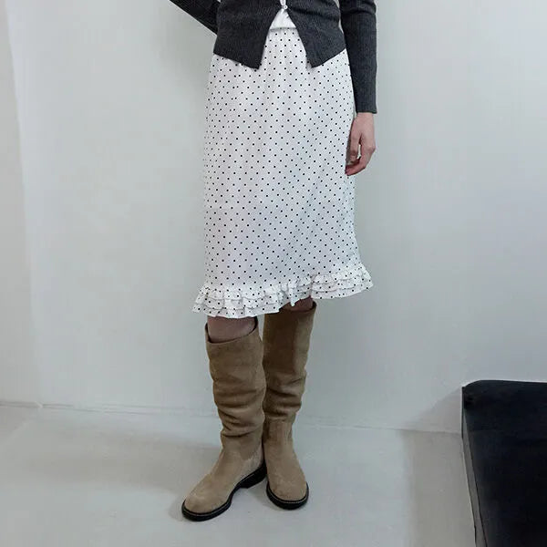 DOT FRILL MIDI SKIRT