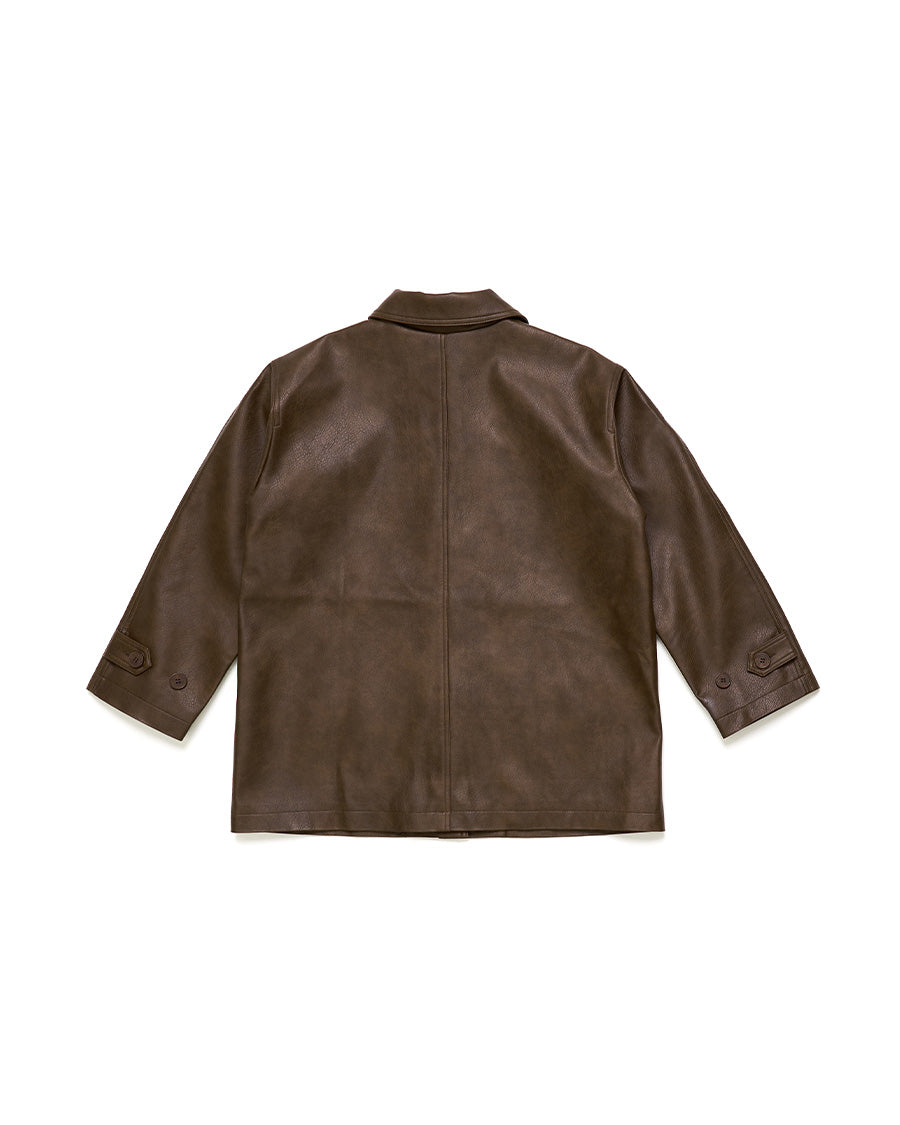 Button Leather Half Jacket