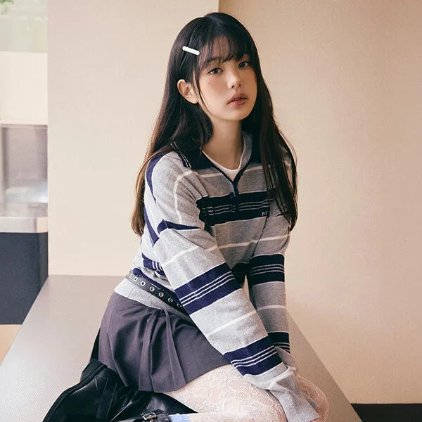 ALPACA STRIPE COLLAR KNIT