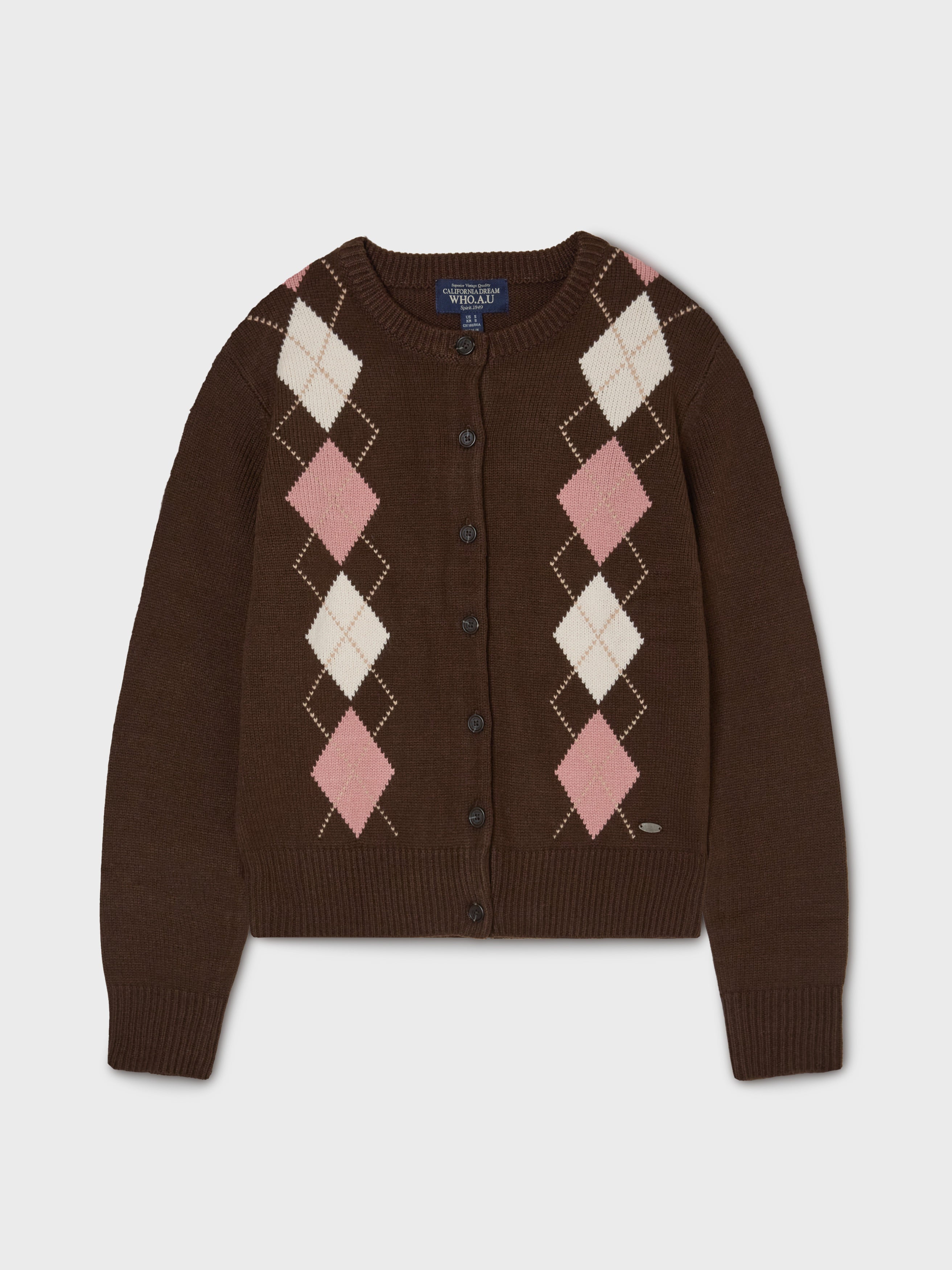 WHO.A.U [Cali] Argyle Cardigan