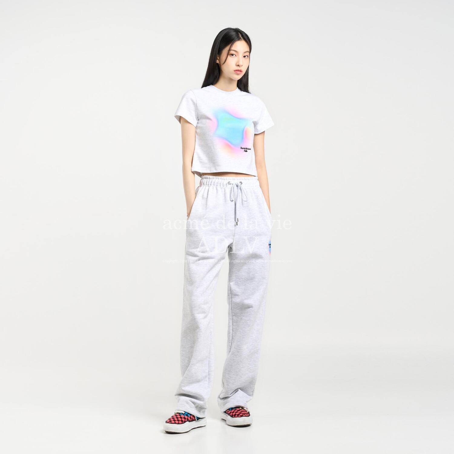 [Acmé de la Vie] ADLV RAINBOW GRADATION ARTWORK CROP TOP SHORT SLEEVE T-SHIRT - MELANGE