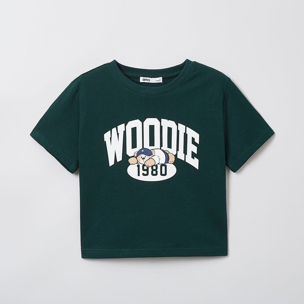 (Woodie) Graphic Crop Short Sleeve T-Shirt