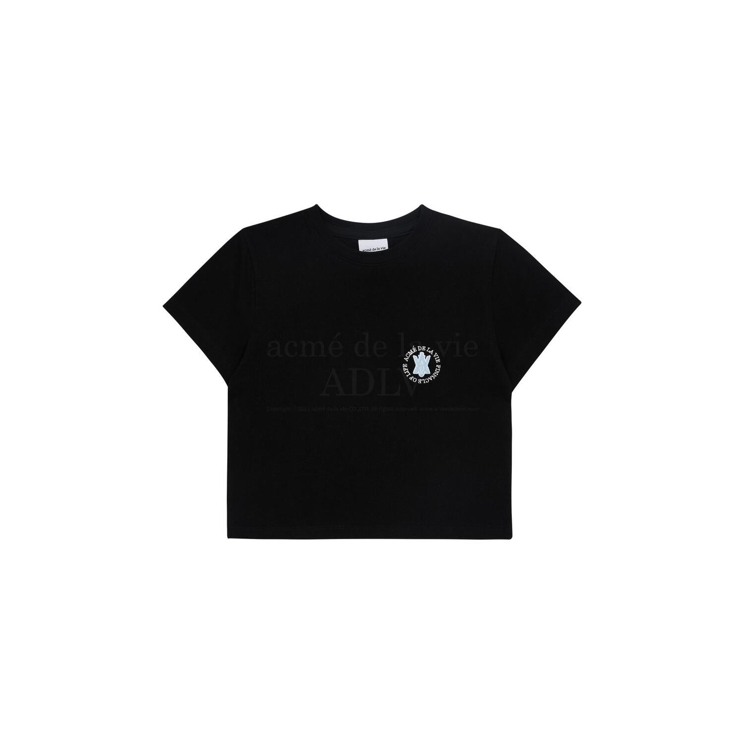 [Acmé de la Vie] ADLV A LOGO EMBLEM EMBROIDERY CROP TOP SHORT SLEEVE T-SHIRT - BLACK