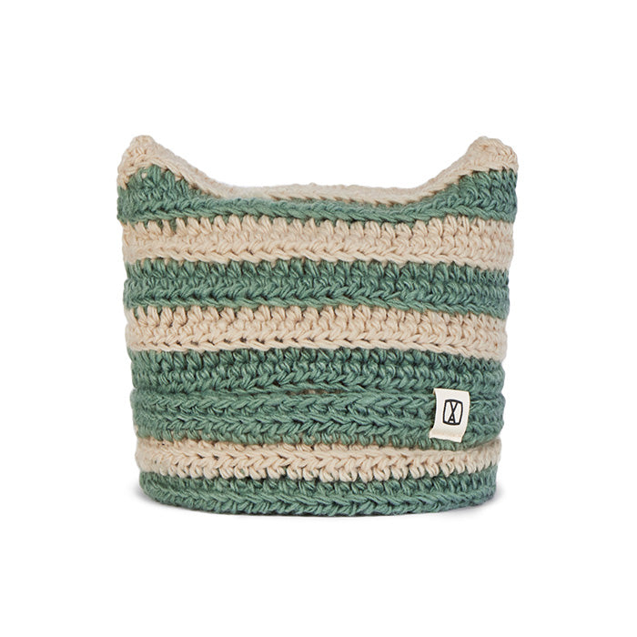 Square Label Striped Crochet Beanie