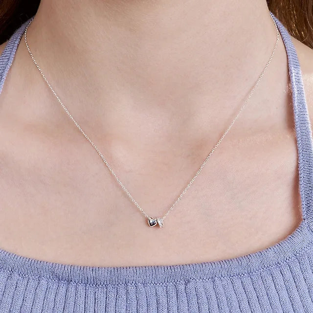 Silver 925 Heart and Cubic Ring Necklace