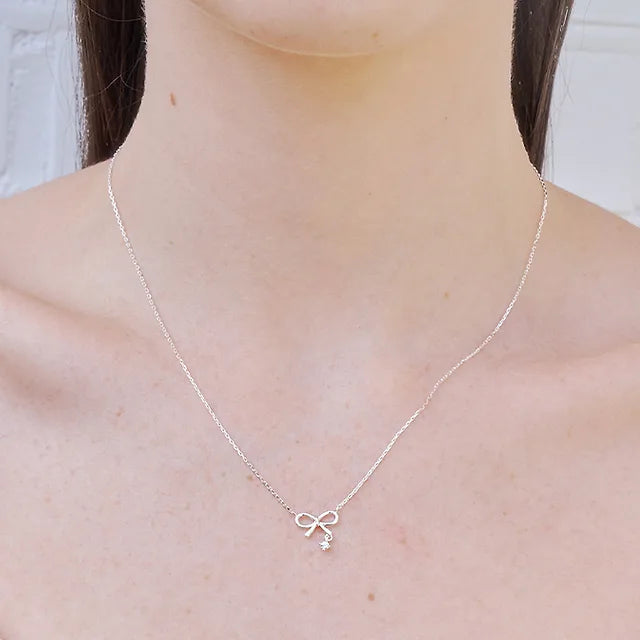 Silver 925 Dangle Ribbon Necklace (+Pouch Gift)