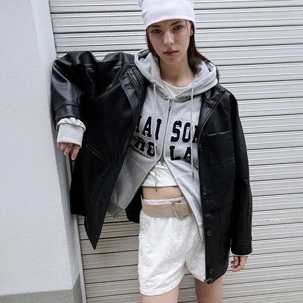 HIGH NECK LEATHER JACKET