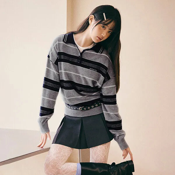 ALPACA STRIPE COLLAR KNIT