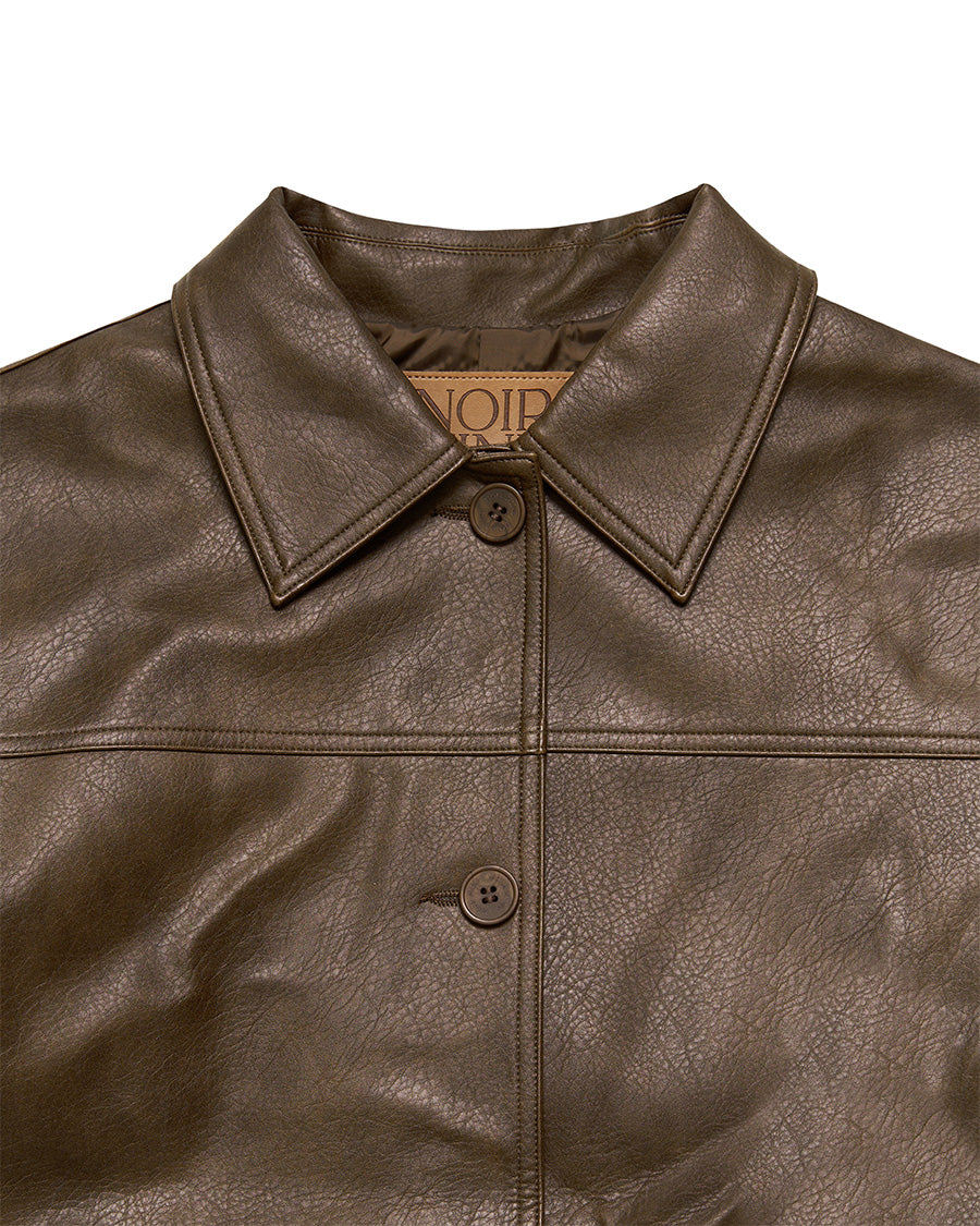 Button Leather Half Jacket