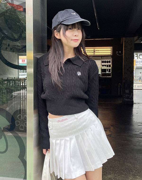 LOGO OPEN COLLAR CABLE KNIT