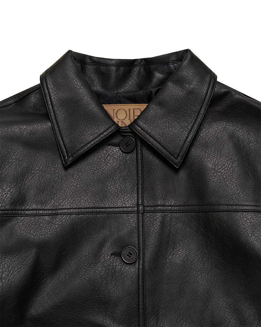 Button Leather Half Jacket