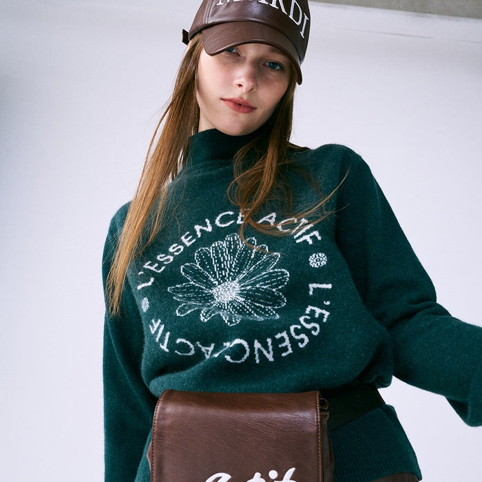 EMBLEM JACQUARD HIGH NECK KNIT