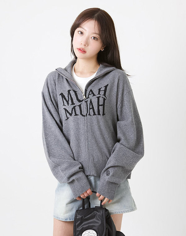 JACQUARD KNIT ZIPUP CARDIGAN