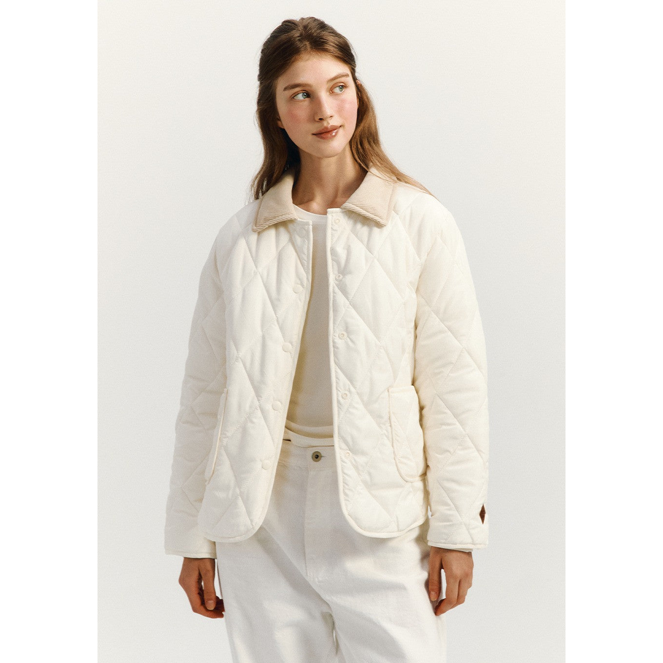 Marie Corduroy color collar quilted jacket