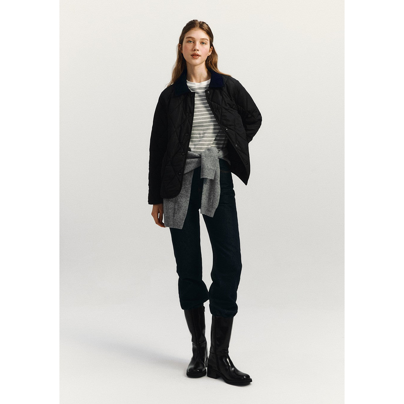 Marie Corduroy color collar quilted jacket