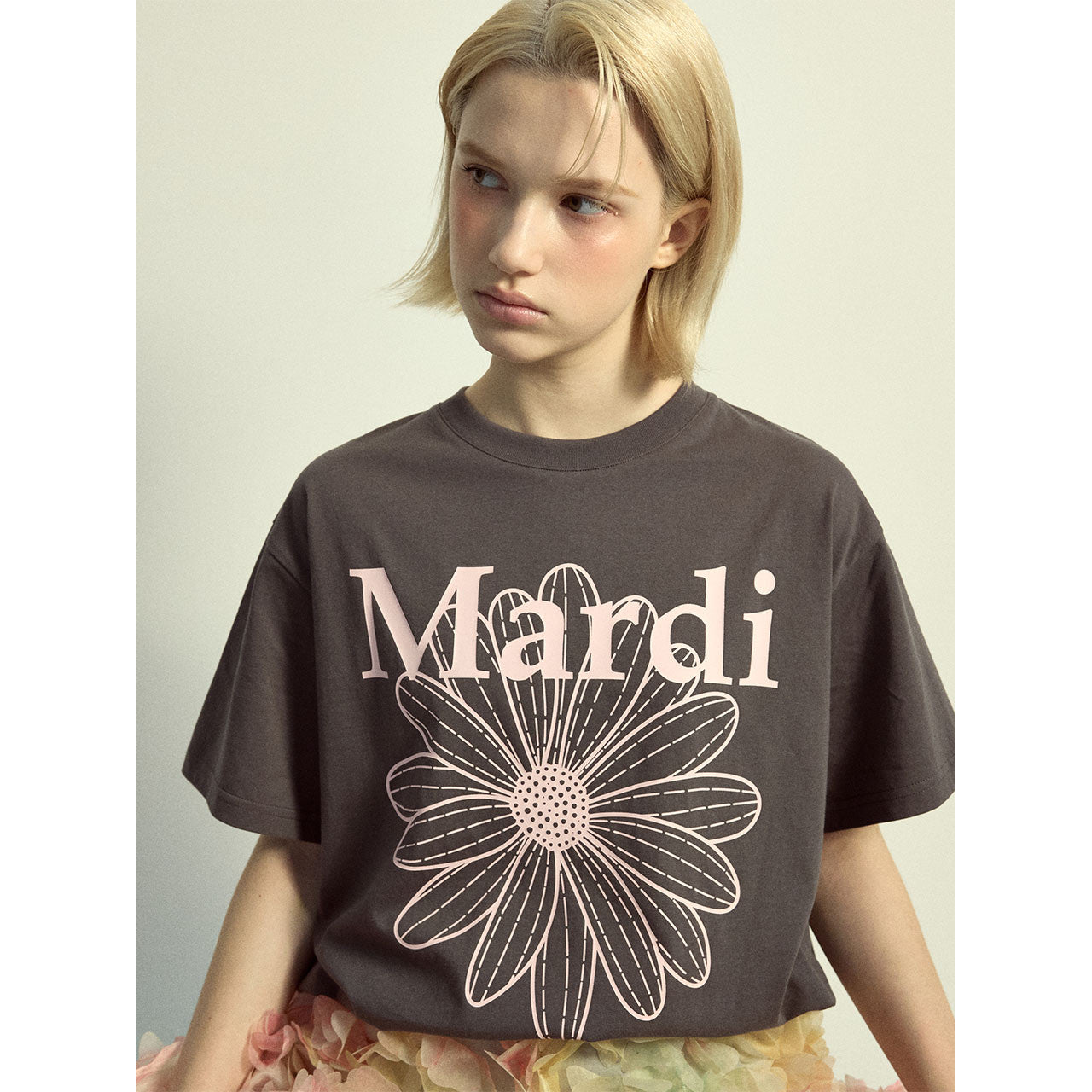 TSHIRT FLOWERMARDI_CHARCOAL PALEPINK