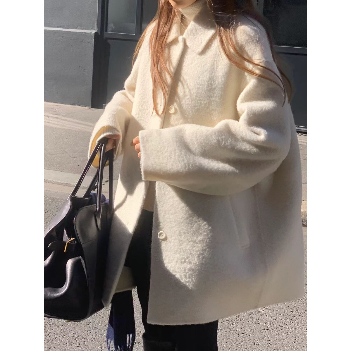 [OUNCE] Prenium Baby Alpaca Half Handmade CT 法式氣質輕奢翻領單排扣外套