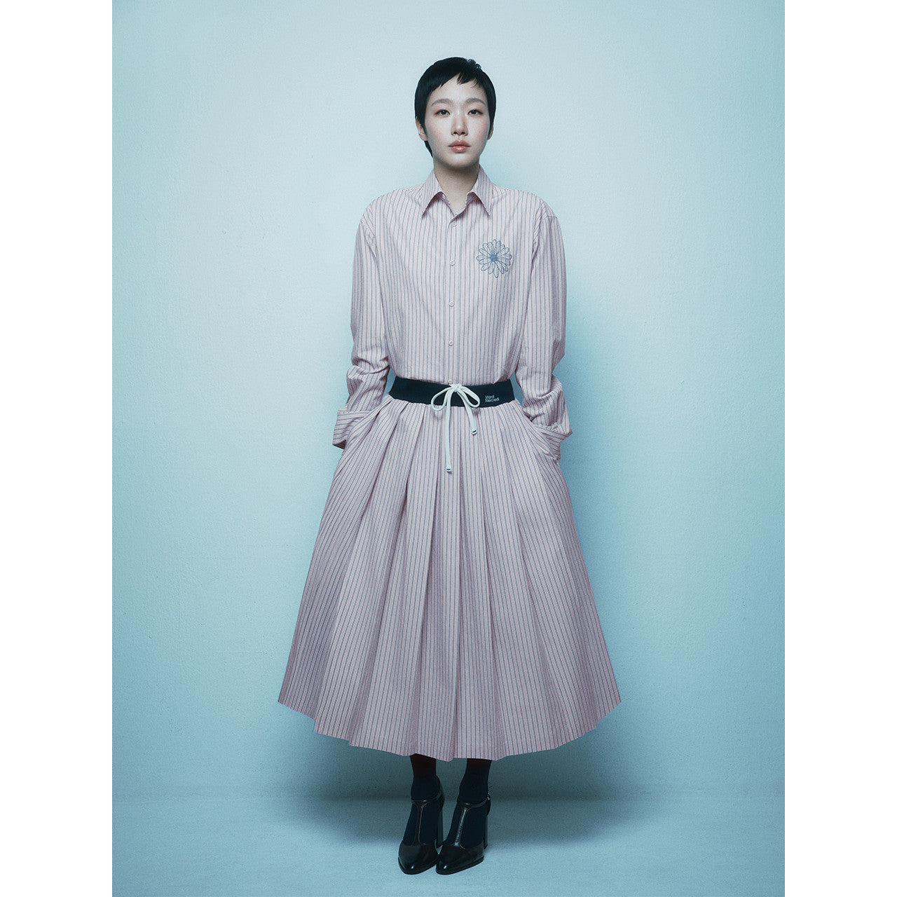 COTTON PLEATED MAXI SKIRT STRIPE