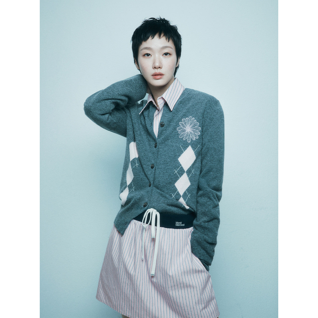 CASHMERE BLENDED CARDIGAN ROUND NECK ARGYLE