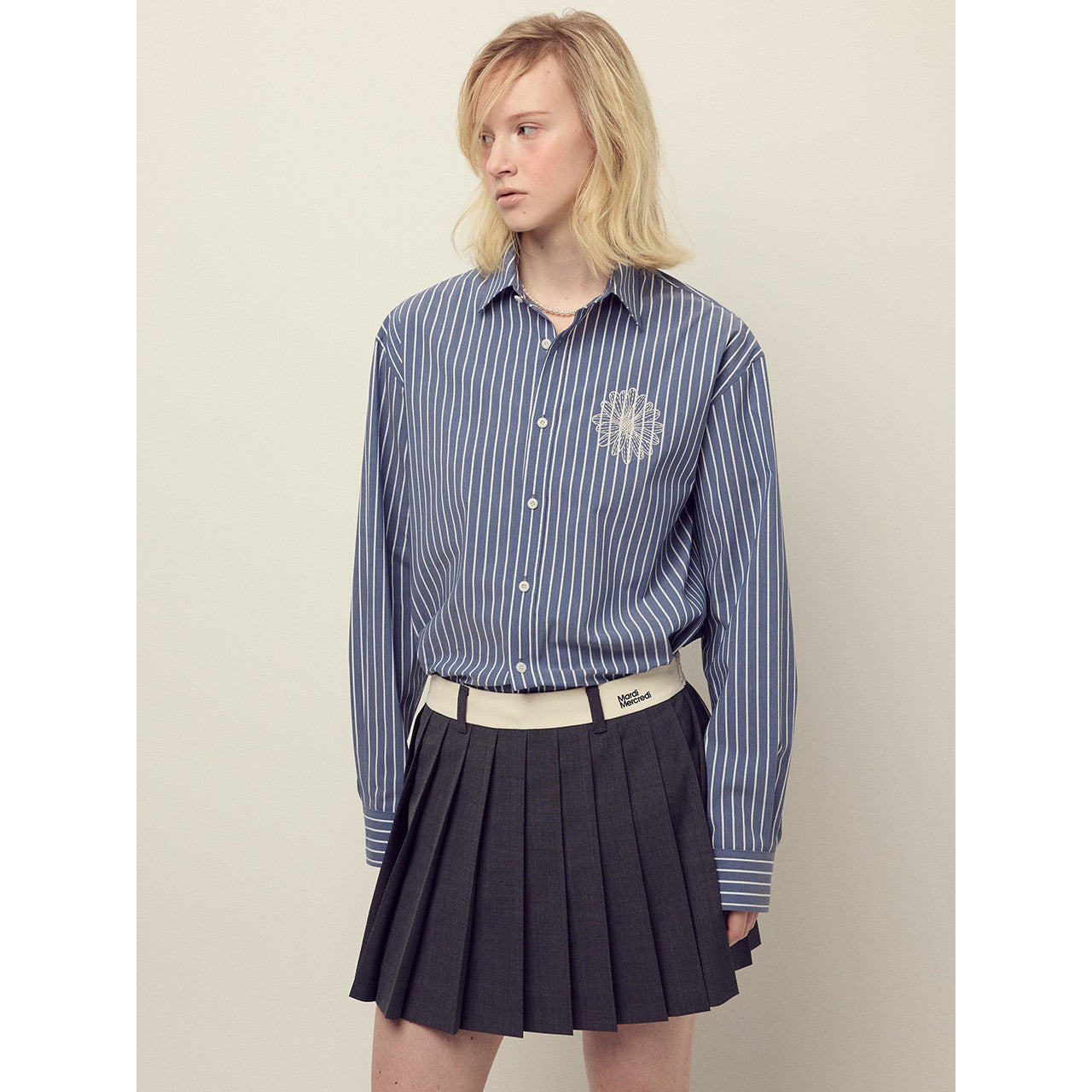 WOOL PLEATED MINI SKIRT CONTRAST WAISTBAND