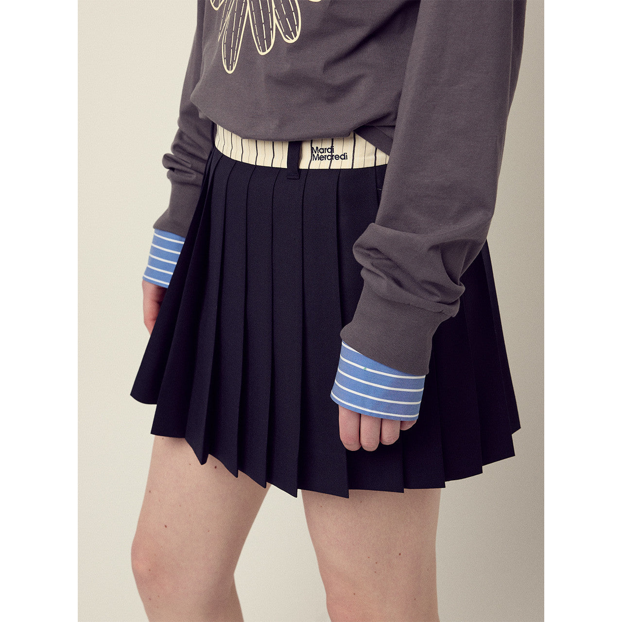 WOOL PLEATED MINI SKIRT CONTRAST WAISTBAND