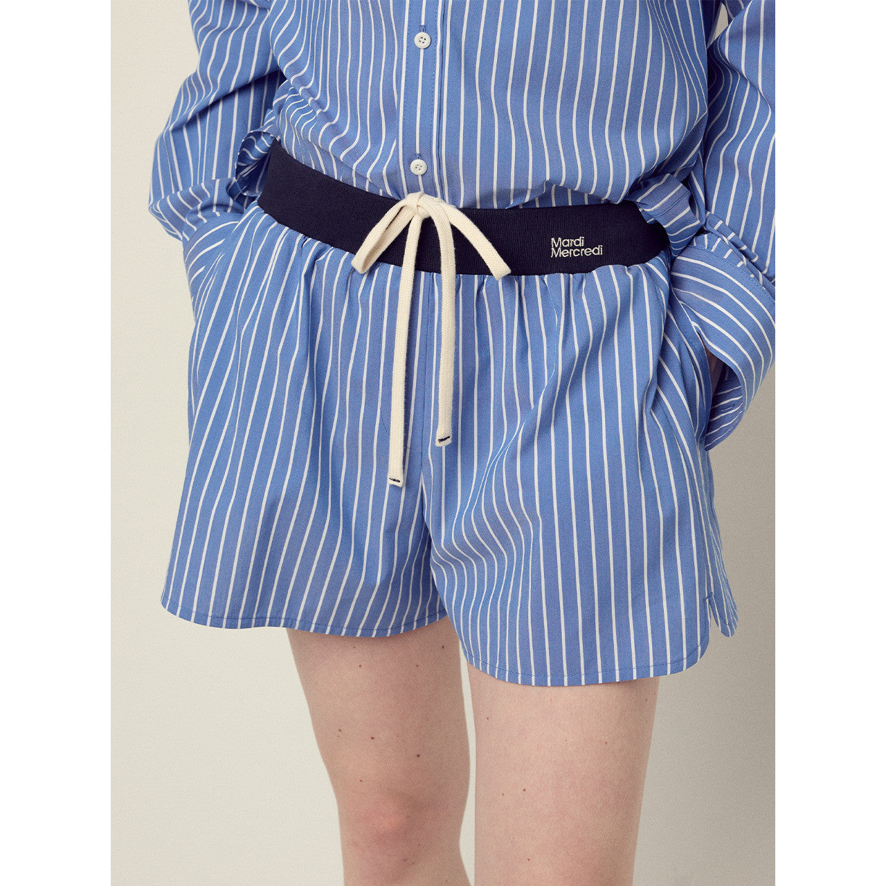 COTTON SHORTS STRIPE CONTRAST WAISTBAND