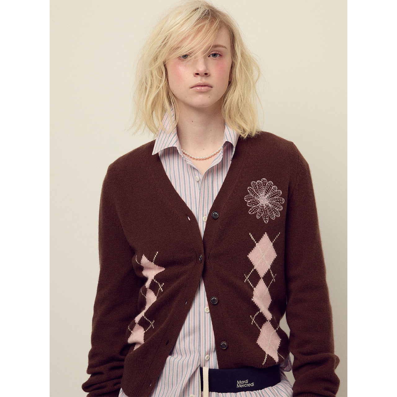 CASHMERE BLENDED CARDIGAN V NECK ARGYLE