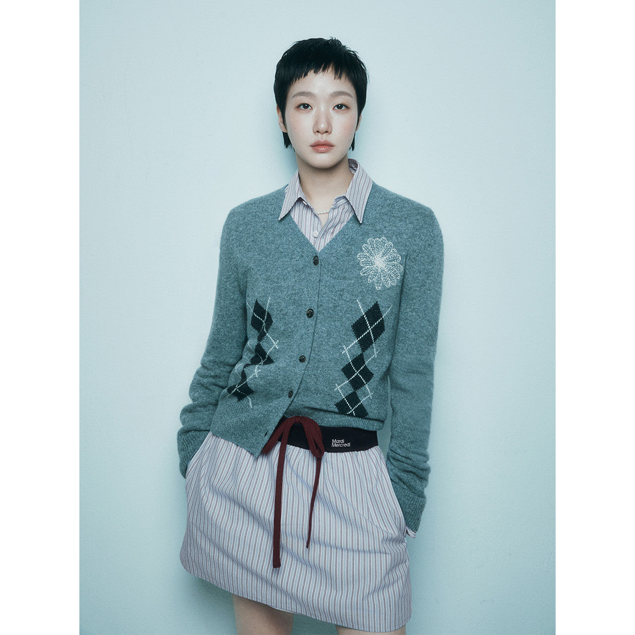 CASHMERE BLENDED CARDIGAN V NECK ARGYLE