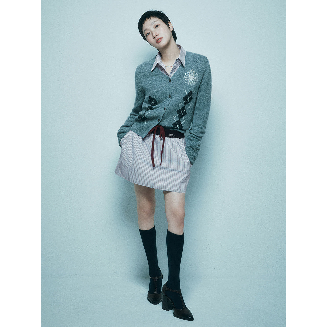COTTON MINI SKIRT STRIPE CONTRAST WAISTBAND