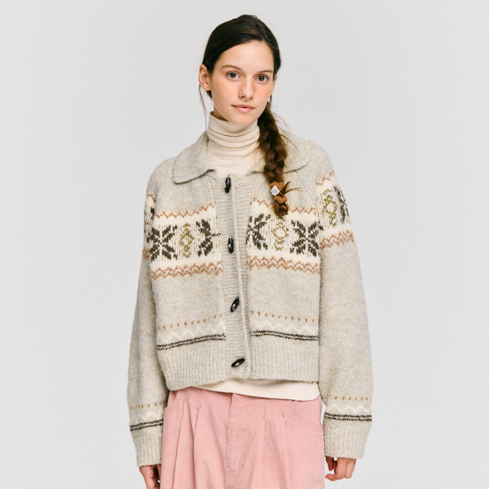 snowflake jacquard knit cardigan