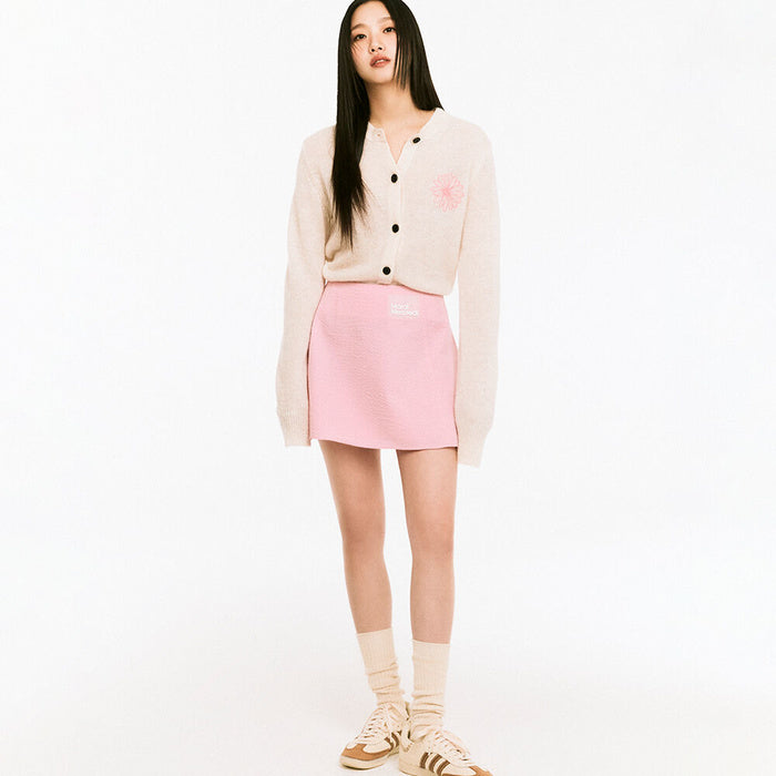 Mohair Cardigan Round Neck - Ivory Pink