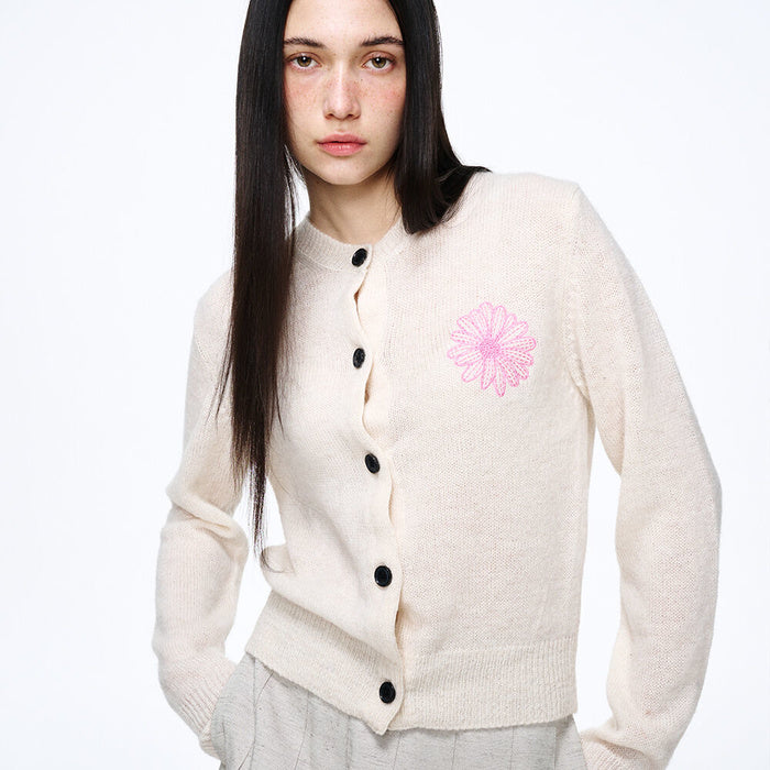 Mohair Cardigan Round Neck - Ivory Pink